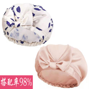 Womens Butterfly Knot Bath Cap Double Layer Waterproof Kitchen Oil Smoke Proof Makeup Hat Bathing Head Cover Personal Care