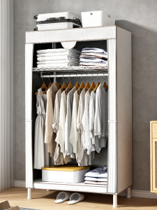 Thickened Steel Frame Wardrobe Closet Home Use Bedroom Simple Assembly Oxford Cloth Hanging Style Durable Fabric Wardrobe