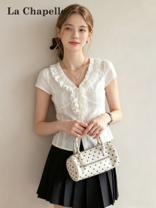 La Chapelle | White Wooden Ear V-Neck Slim Summer Shirt