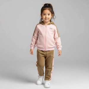 Moose Girl Brown and Pink Combi Jogger Pants With Embroidery Print Details (GFJOP 602 8181)