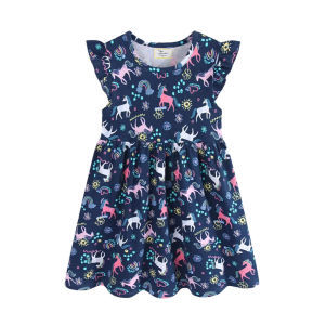 Unicorn Summer Short Sleeve Dress for Girls 3-7T Kids Fashion Jumping Meters Birthday Party Clothing Childrens Dress New Design
