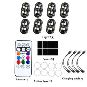 KEVANLY | 2/4/6pcs Wireless LED Strobe Lights Car Decor Atmosphere Light 8 Colors Rechargeable Led Lights Anti-Collision LED Warning Light