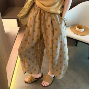 YINGDAI | Dots High Waist Loose Slimming Capri Trousers 9/10 Length