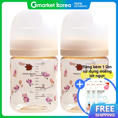 GREEN FINGER | Bộ 2 bình sữa Green Finger Bebe Grow PPSU 160ml không núm ti thiết kế hoa mộc lan tương thích núm