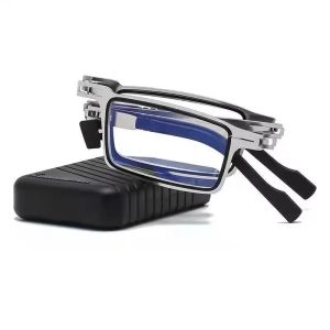 Retro Diopter +1.00~+4.00 Folding Reading Glasses Men Women Metal Frame HD Anti Blue Light Portable Eyeglasses Case