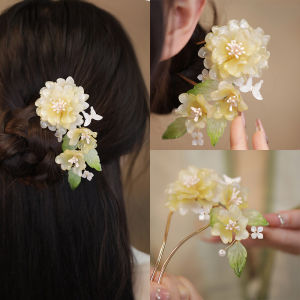 Peony Flower U-Shaped Hair Comb Traditional Chinese Style Womens Summer Hair Accessories Floral Hairpin Qipao Hair Decor