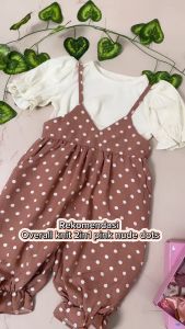 Overall One Set Anak Perempuan 2in1 Knit Pink Nude Dots