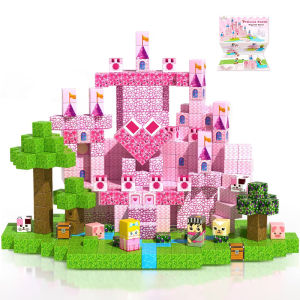 บล็อกแม่เหล็ก ชุดปราสาทเจ้าหญิงสีชมพู ชุดลูกบาศก์แม่เหล็ก เหมาะสำหรับเด็กผู้หญิงอายุ 3-12 ปี ของเล่นเจ้าหญิง ของขวัญวันเกิดวันหยุด