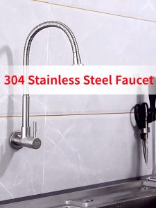 Kitchen Faucet Black 360°  Stainless Steel  Wall Mount Universal Sink Basin Single Cold Tap Wall Mount