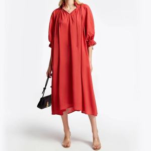 Alisa Sonya Plus Size Red Long V Neck Puff Sleeve For Women Of All Occasion Chubby Formal On Sale Maxi Dress New Korean Style dress women