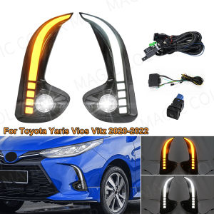 LED Daytime Running Light For Toyota Yaris Vios 2020 2021 2022 DRL Front Bumper Daylights Turn Signal Fog Lamp White Yellow 12V