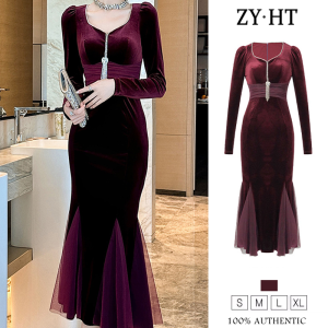 ZYHT EraVogue Womens Dresses Purple Dresses Velvet Dresses Fishtail Dresses Vintage Dresses Formal Occasion Dresses Party Dresses Work Dresses Birthday Party Dresses 20997
