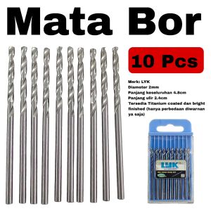 Mata Bor Besi 2mm LYK HSS Twist Drill Bit 2 mm 10pcs