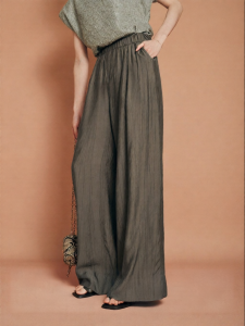 SUSHE | Airy Wrinkled Texture Straight Leg Loose High-Waisted Wide Leg Pants