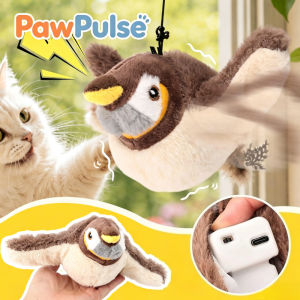 PawPulse【Local Stock】Electric Flapping Bird Cat Toy Touch Sensing Chirp Sound USB Rechargeable 500mAh Simulation Sparrow Plush Feather Hanging Interactive Kitten Play Toy