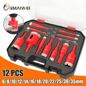 Bộ Mũi Khoan Phủ Kim Cương 12 Chiếc Bộ Dụng Cụ Khoan Lỗ 6-35mm Dành Cho Kính Đá Cẩm Thạch Đá Granite Gạch Gốm - Dụng Cụ Khoan Tay Xây Dựng