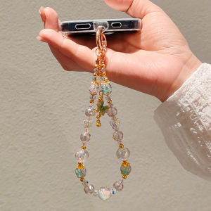 Luxurious Crystal Butterfly Beaded Phone Strap Womens Blue Wristband Style Anti-Loss High-End Feeling Chain Jewelry Accessory