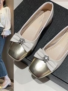 Flat Bottom Womens Shoes Summer New Fairy Style Sweet Square Head Slip-On Soft Bottom Matching Skirts Grandma Shoes