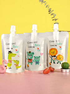 Cartoon Beverage Bag Disposable Milk Soy Milk Bag Juice Bag Medicine Bag Liquid Packaging Bag with Straw for Food Preservation