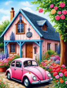 HUACAN Embroidery Kits House Landscape Picture Printed Canvas 11Ct Cross Stitch City Street Rose Flower Hobby Craft