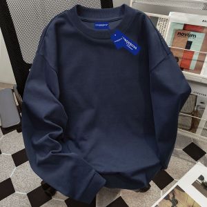 Pure Cotton Long Sleeve T-Shirt Mens Loose Fit Vintage Base Layer Thin Top for Autumn Winter Casual Style round Neck Print