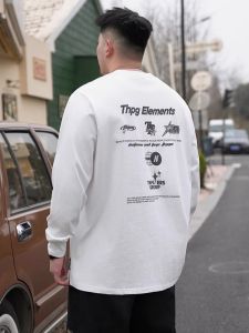 Áo Thun Cotton Dài Tay Rộng Rãi Cho Nam Mùa Xuân 2025 Phong Cách Mới in Họa Tiết Thường Ngày Không Cần Ủi