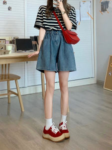 กางเกงขาสั้นผ้ายีนส์ทรงตรงเอวสูงไซส์ใหญ่ กางเกงขายาวทรงหลวม กางเกงขายาวทรงหลวม ทรงหลวม สไตล์หวานและเท่ ฤดูร้อน ปี 2024