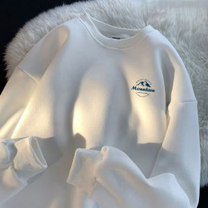 Thickened Fleece Mens Hoodless Long Sleeve Sweatshirt Oversize Jacket Autumn Winter New Style Youth Fashion Cotton round Neck