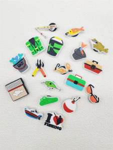 18PCS Shoe Charms PVC Fishing Series Decorations For Women Garden Shoes New Design Kawaii Diy Ornaments Clog Buckle Accessories