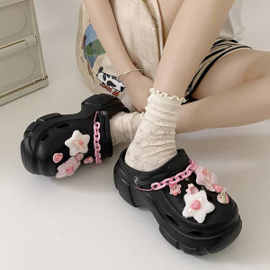 Black Thong Sandals Womens Summer Outdoor Wear 2025 New Head Cover Half Slippers Platform Thick Bottom Beach Slippers