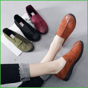 พื้นรองเท้ายาง หนังวัวคุณภาพสูงรองเท้าผู้หญิง ไม่กัดเท้าผ้าซุปเปอร์ไฟเบอร์รองเท้าผู้หญิง