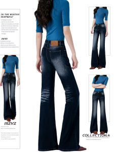 MZVZ | Vintage American Dark Blue Low-Rise Flared Jeans