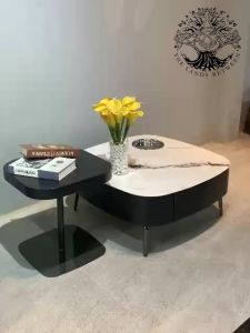 Bàn trà sofa bàn phòng khách bàn cafe nhập khẩu bàn đôi vuông bo cạnh hộp tủ khay Inox đá vi thể