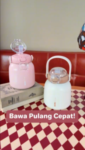 CuddleB Pudding Stainless Steel Thermos Flask Bottle Water With Straw Tumbler For School Outdoor Activity and Travel 490ml