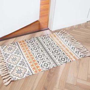 <109> Thảm Trải Sàn Bằng Vải Cotton Và Vải Lanh Bắc Âu Thảm Trải Sàn Phong Cách Dân Tộc Thảm Trải Sàn Thảm Lót Chân Thảm Chống Trượt Cửa Phòng Ngủ Thảm Gi
