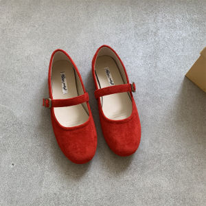 Round Toe Retro Red Forest Style Soft Flat Mary Jane Shoes