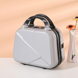Lightweight Portable 14-Inch Makeup Bag Womens Small Travel Suitcase Retro Style ABS Material with Lock Zipper Closure