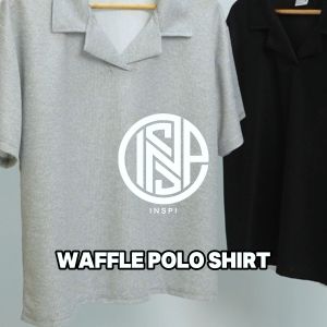 COLLAB by Inspi Waffle Polo Shirt for Men and Women Breathable Buttonless Boxy Korean Style Tops Collection Menswear Plain Casual Wear