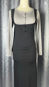 Đầm Body Nữ Dáng Dài Phối Yếm Siêu Xinh Kèm Áo Dài Tay Khuy Cài D098 Váy Nữ  Thiết Kế Trẻ Trung Hàn Quốc Đi Chơi Đi Tiệc MINMIN