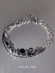 Black Planet Dual Layer Splicing Bracelet Womens Personality Hip Hop Bracelet Luxury Small Audience Hand Jewelry