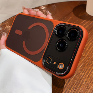 Luxury Lens For MagSafe Frosted Transparent Phone Case for iPhone 17 16 15 14 Pro Max Solid Color Frame Shockproof Bumper Cover