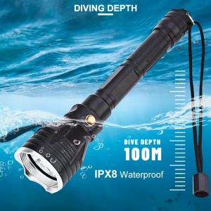 Professional Waterproof Scuba Diving Flashlight Diver Light Torch Lamp Lanterna LED Underwat Original Battery Fishing Camping Riding