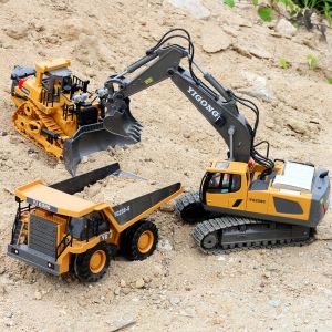 9/11 Channels Remote Control Excavator Dump Truck Bulldozer RC Construction Engineering Vehicles Educational Toys with Rechargeable Batteries Metal Shovel Light and Music