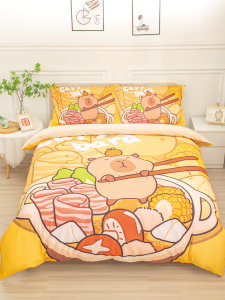 Pure Cotton Capybara Girl Heart Four-Piece Set Cartoon Cute Dormitory Three-Piece Set for 1.5m Bed Student Girls Bedding