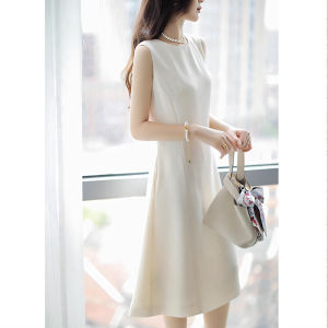 Elegant White Sleeveless Dress Womens Fashion Minimalist Style Summer Autumn New French Style Vest Skirt Polyester Fiber