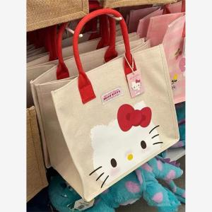 HelloKitty2025 New Cartoon Canvas Print Handbag Womens Shopping Bag Small Square Bag Daily Match Female Fashion Accessories