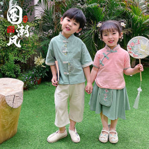Summer Thin Short Sleeve Tang Suit Set for Boys And Girls Childrens Performance Clothing National Style Baby Summer Outfit