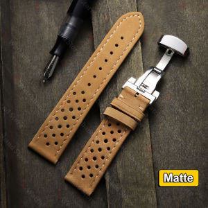 New Butterfly Buckle Soft Oil Wax Watch Band 18mm 20mm 22mm Breathable Wrist Bracelet Watch Strap Racing Vintage Brown Watchband