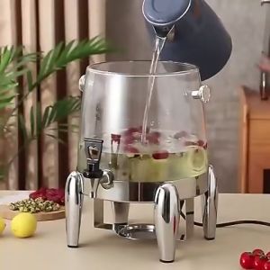 Dispenser Jus Stainless Ukiran Emas Model Roket dan Kembar 2 in 1 Termasuk Tabung Es dan Pemanas