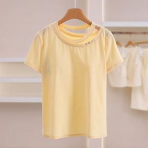 See-through Design Glitter Letter Solid Tee
